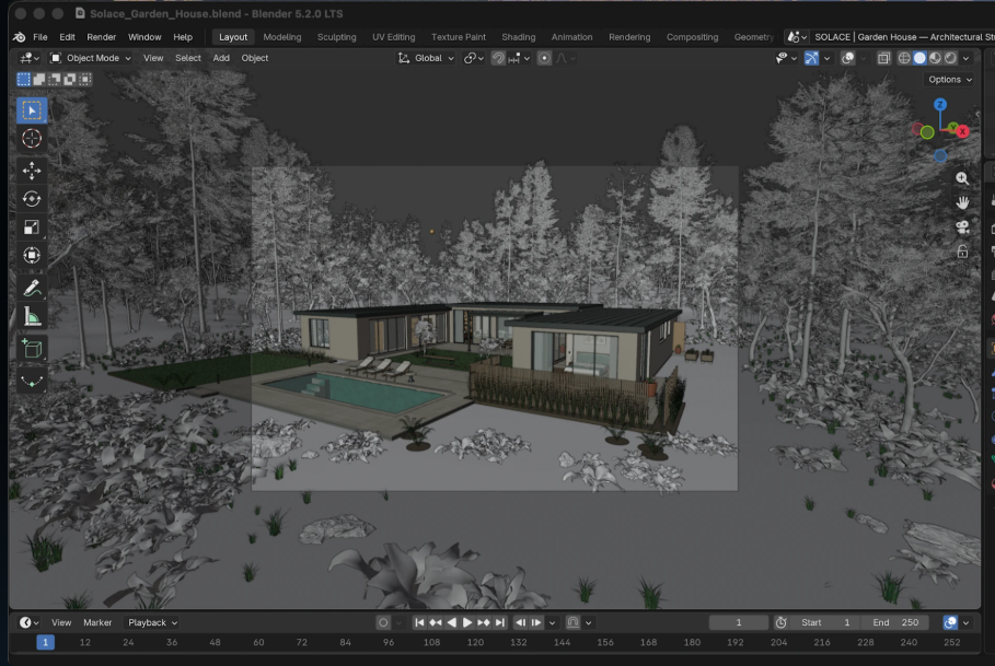 OpenAI公式作例。Blender上の住宅モデル