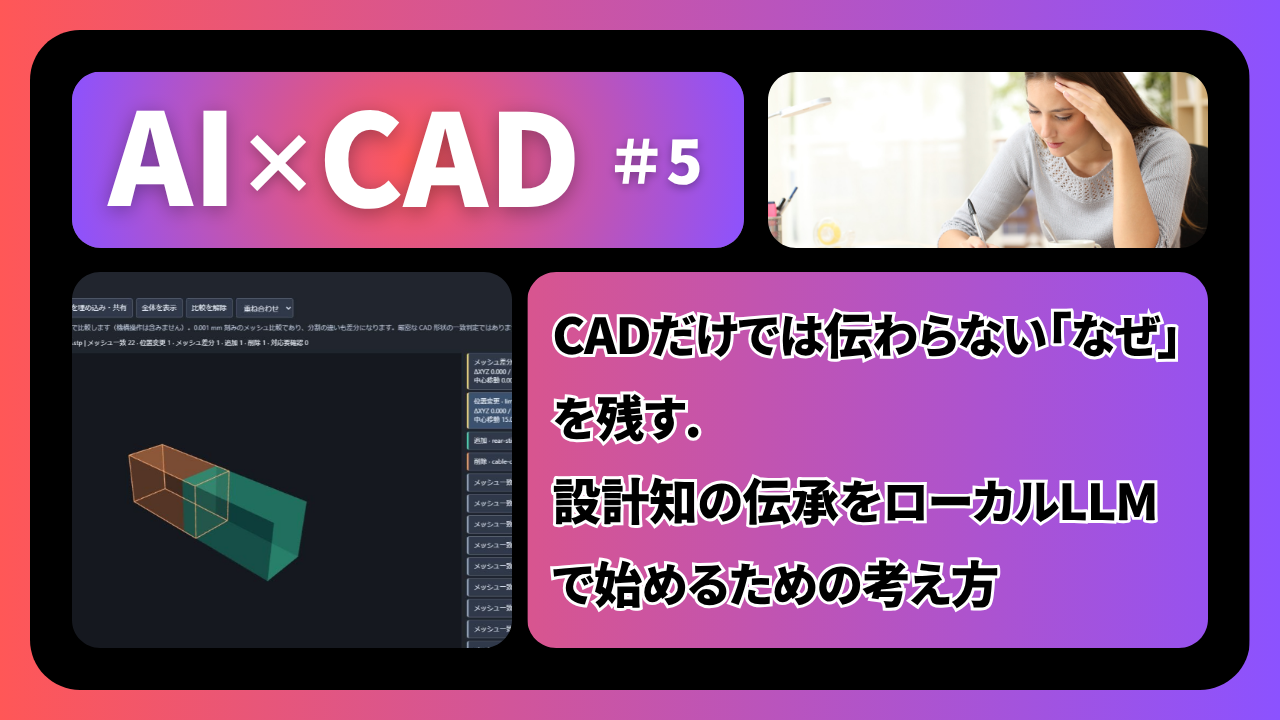 【AI×CAD 第5回】CADだけでは伝わらない「なぜ」を残す。設計知の伝承をローカルLLMで始めるための考え方