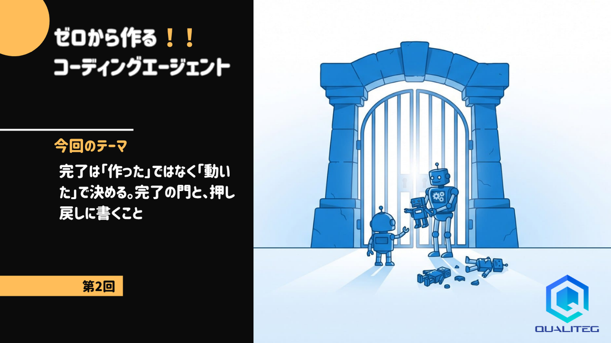 ゼロから作るコーディングエージェント【第2回】完了は「作った」ではなく「動いた」で決める。完了の門と、押し戻しに書くこと